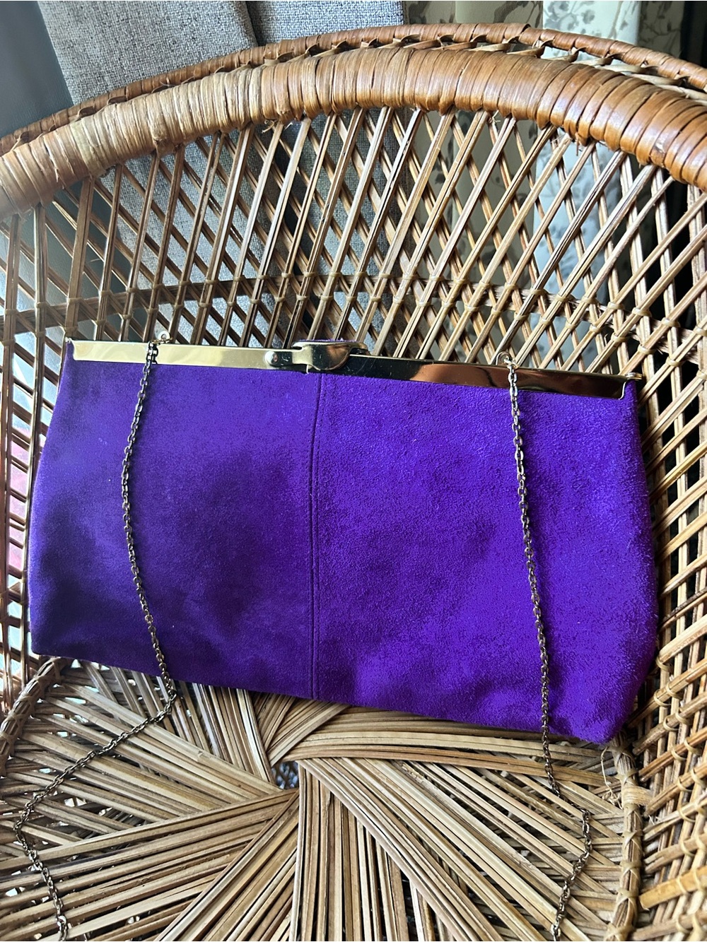 Vintage Etra Purple Suede Genuine Leather Shoulder Bag / Flip-up Clasp Clutch